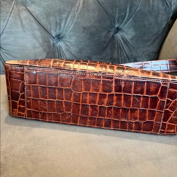 Lord & Taylor Croc-Embossed Brown Leather Shoulder Bag made in Italy - Picture 6 of 6